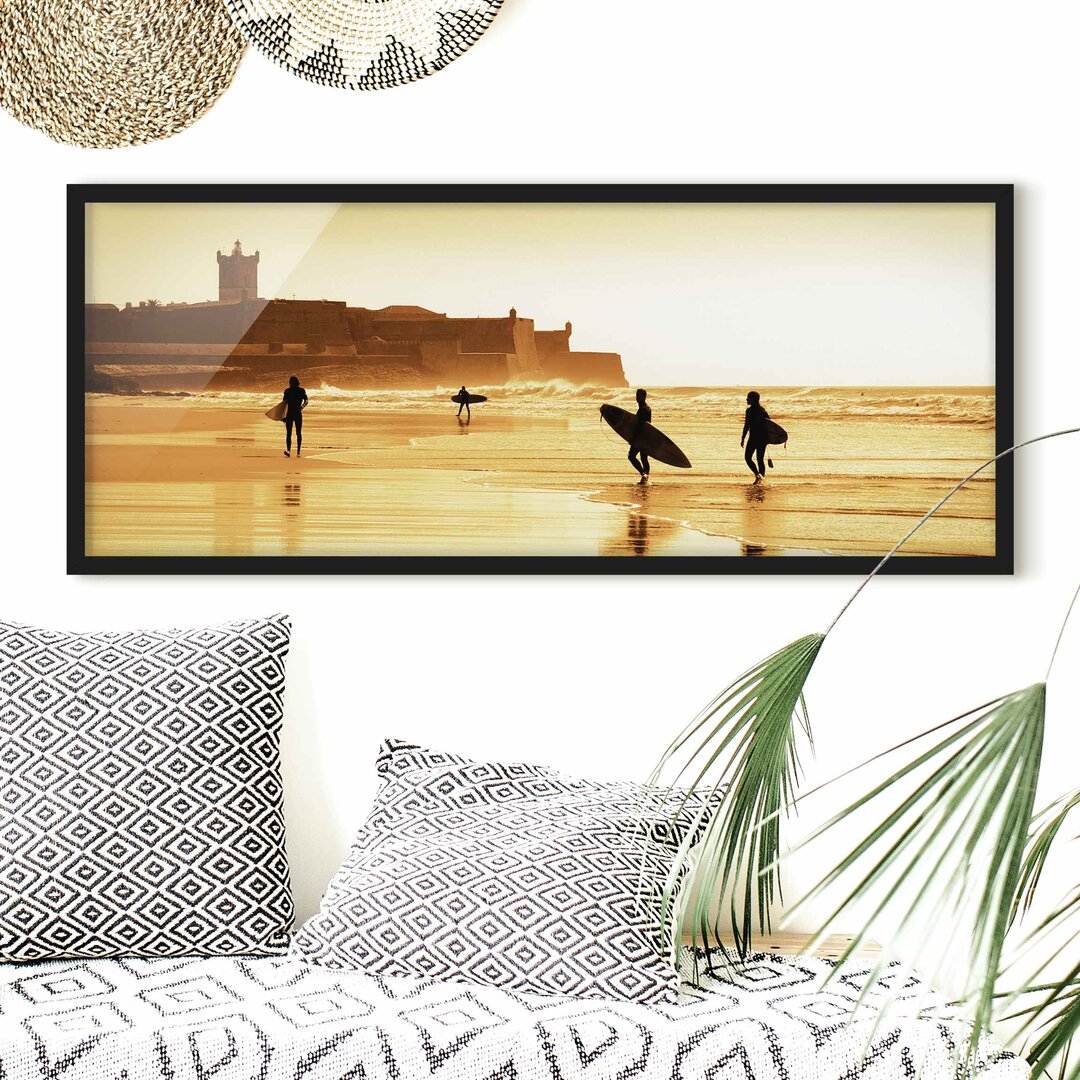 Bild mit Rahmen - Surfer Strand - Panorama Landschaft - A