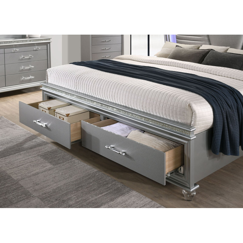 Lit plateforme avec rangement Belliveau, Grand lit, Argent argent