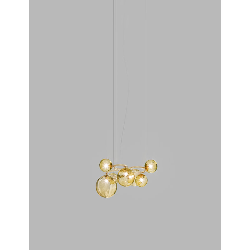 Puppet Ring Suspension 7 White Shaded Matt Gold 3 G9 Ul, Amber Transparent, Matte Gold
