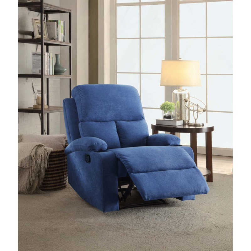 Piontek Modern Recliner with Dual Cup Holders Wall Clearance, Small Space Friendly, 220lbs Capacity, Blue Linen