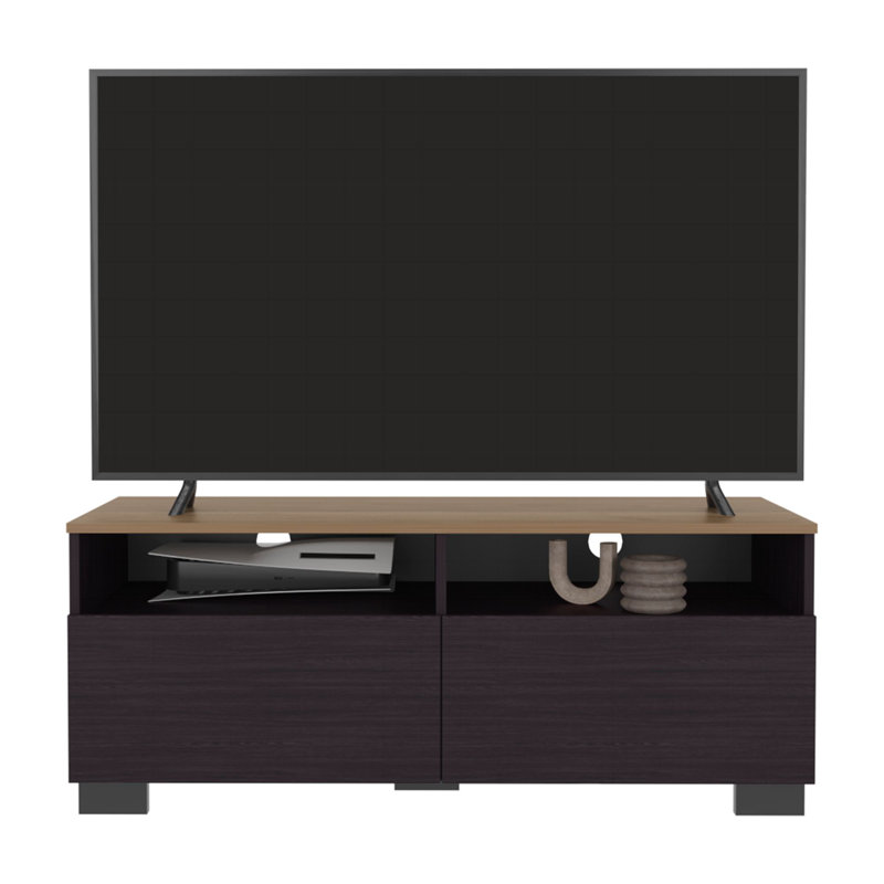 Meuble télé, 2 portes, 2 tablettes, châtaignier / brun clair
