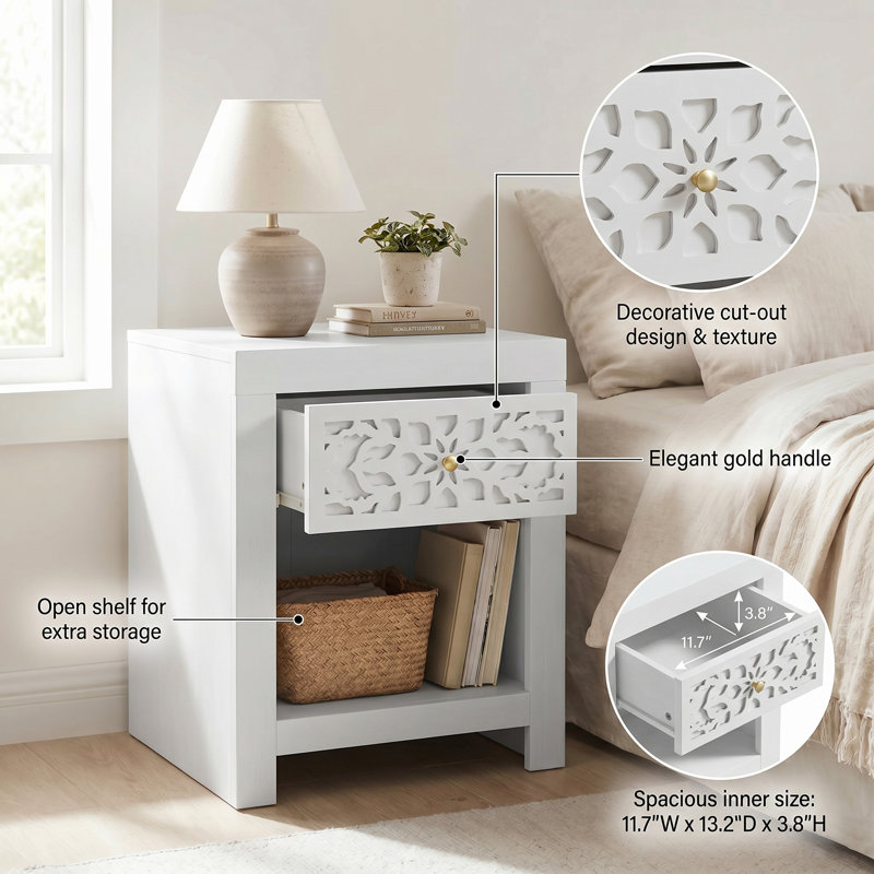 Lukasik 1 Drawer Nightstand, Pearl White Oak 