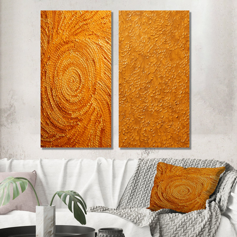 Ensemble de 2 décorations murales Golden Abstract Spiral Reverie IV - Abstract Collages, Toile tendue, H 32 po x l 33 po