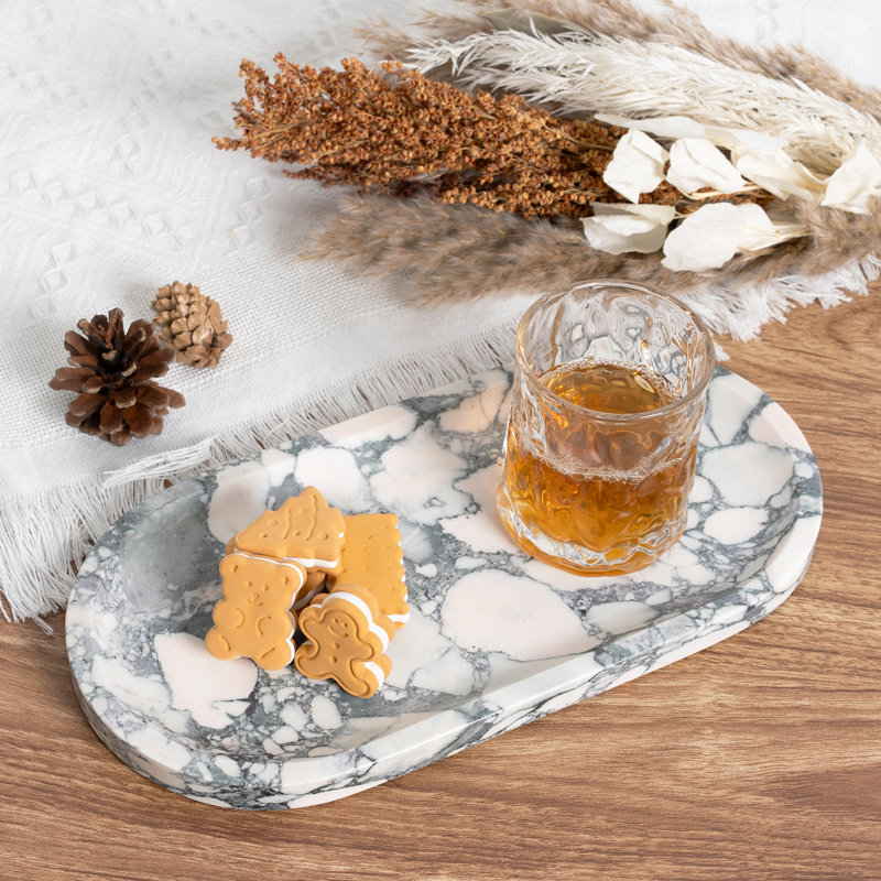 Plateau en marbre naturel ovale Guein, Gris Bvlgari