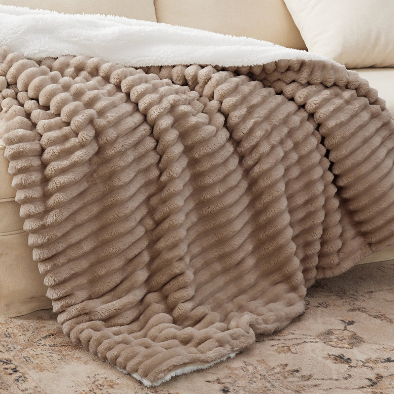 Couvre-lit en polaire Sherpa, lit simple réversible doux avec chaleur douillette, motif rayé pour un confort de tous les jours