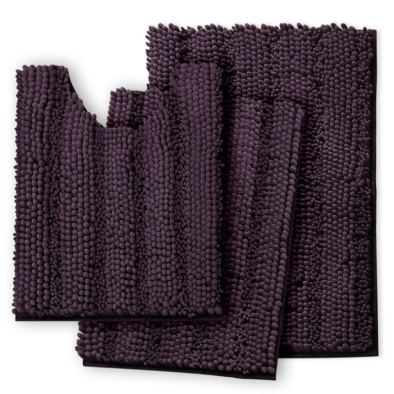 Clara Clark Chenille Microfiber Bathroom Rugs with Non-Slip Backing, Purple