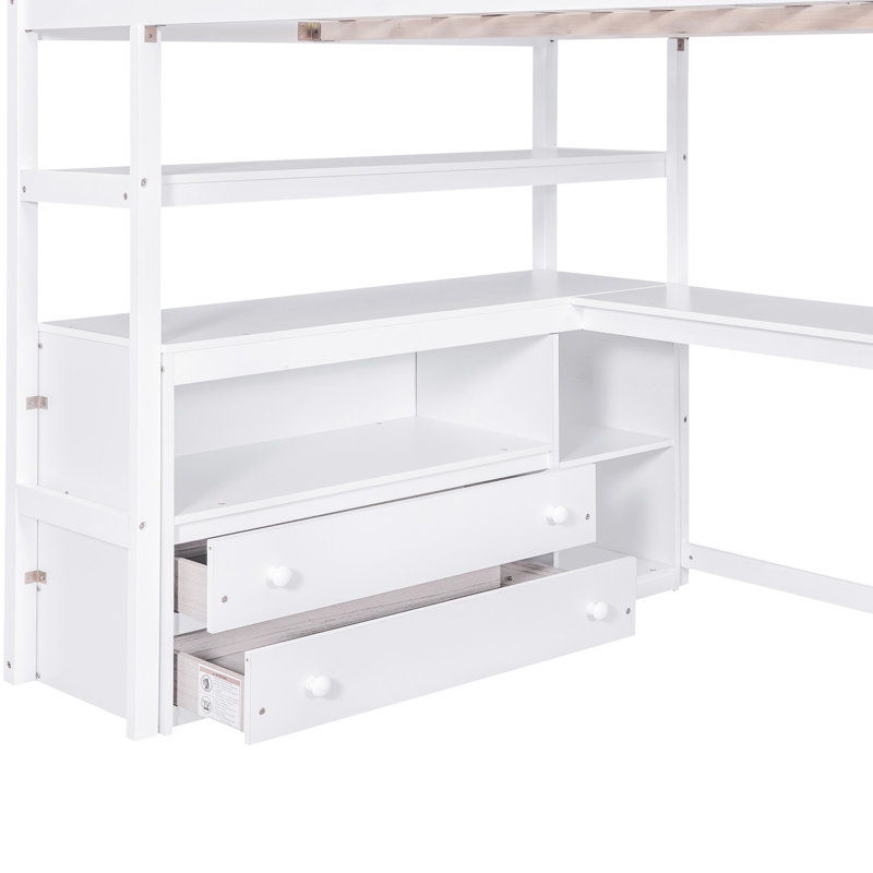 Lit mezzanine double avec bureau, tablettes et rangement - Collègues -