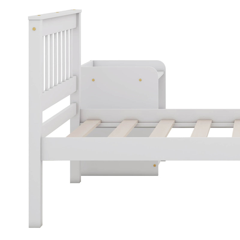 Lit avec tête et pied de lit, table de chevet incluse, Simple, Blanc