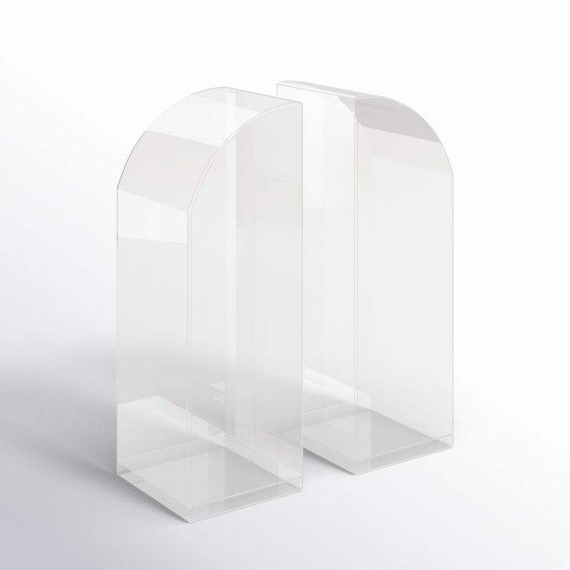 Clear Glass Arched Non-Skid Bookends Set