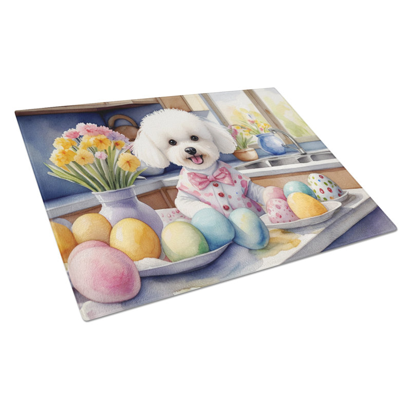 Decorating Easter Bichon Frise Glass Cutting Board