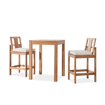 Dustin 3-piece Eucalyptus Wood Outdoor Bar Set With Cushions