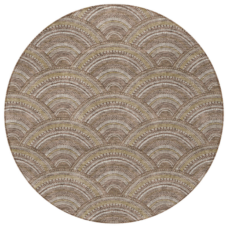 Tapis d'intérieur rond lavable beige et taupe 8 pi