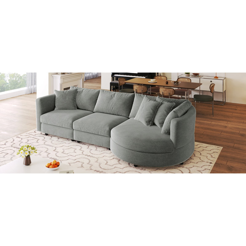 Cydnei 111.4'' Sofa,Three Indoor Cushioned Combination Sofas with Three Pillows and Curved Seat, for Living Room, Study Room, and Apartment