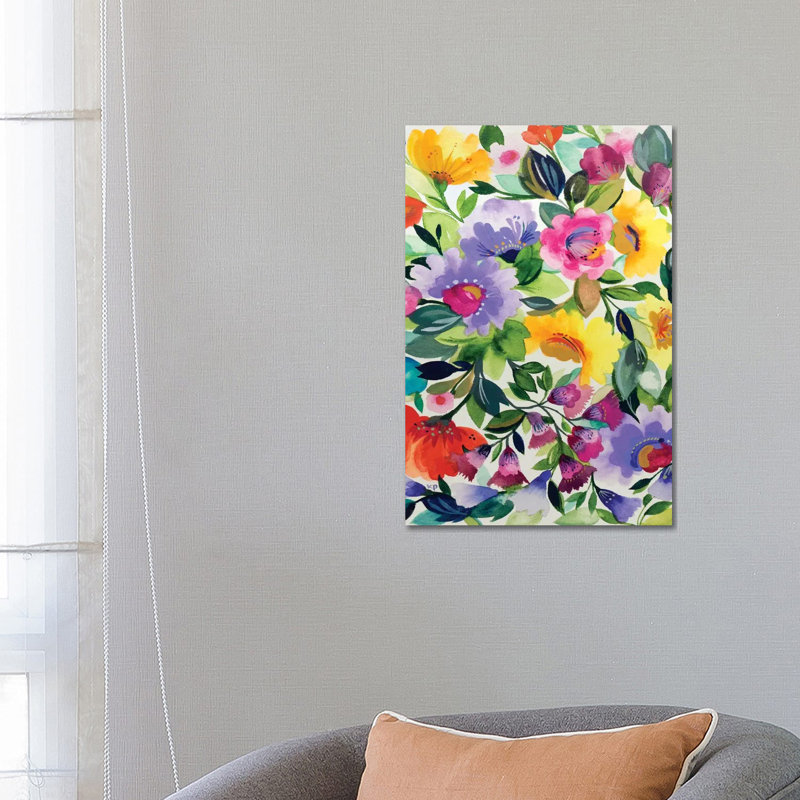 Lavender Zinnias 1 Piece Wrapped Canvas Painting, 66.04 cm H x 45.72 cm W x 3.175 cm D