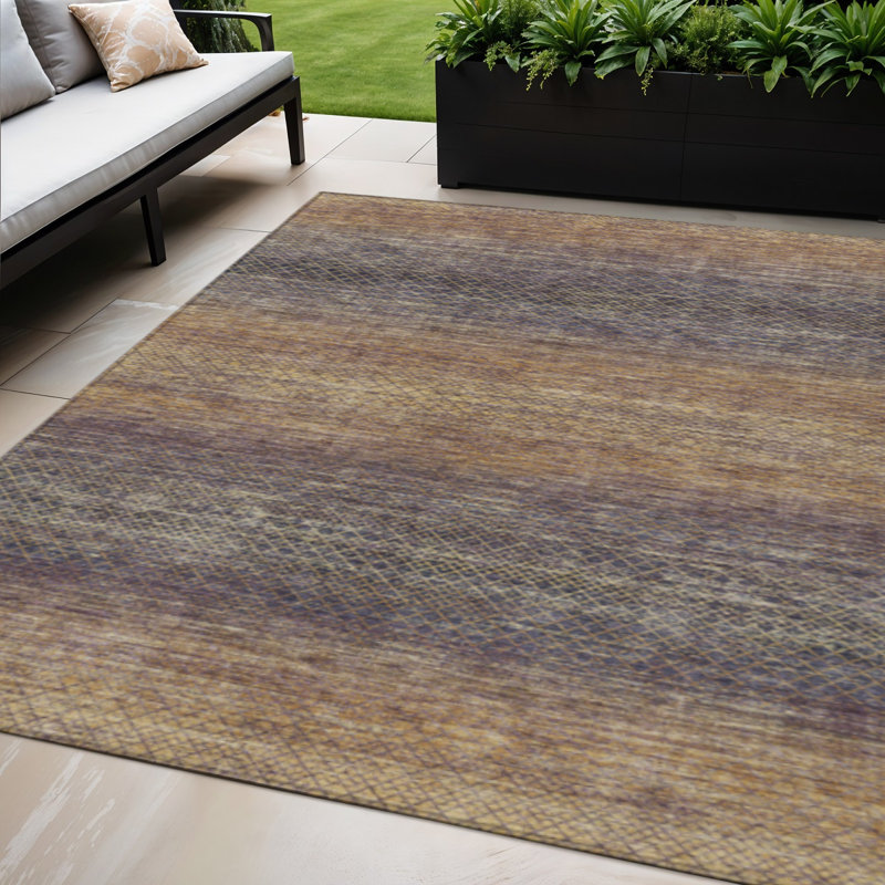 Tapis extérieur lavable géométrique 5 pi x 8 pi aubergine et brun