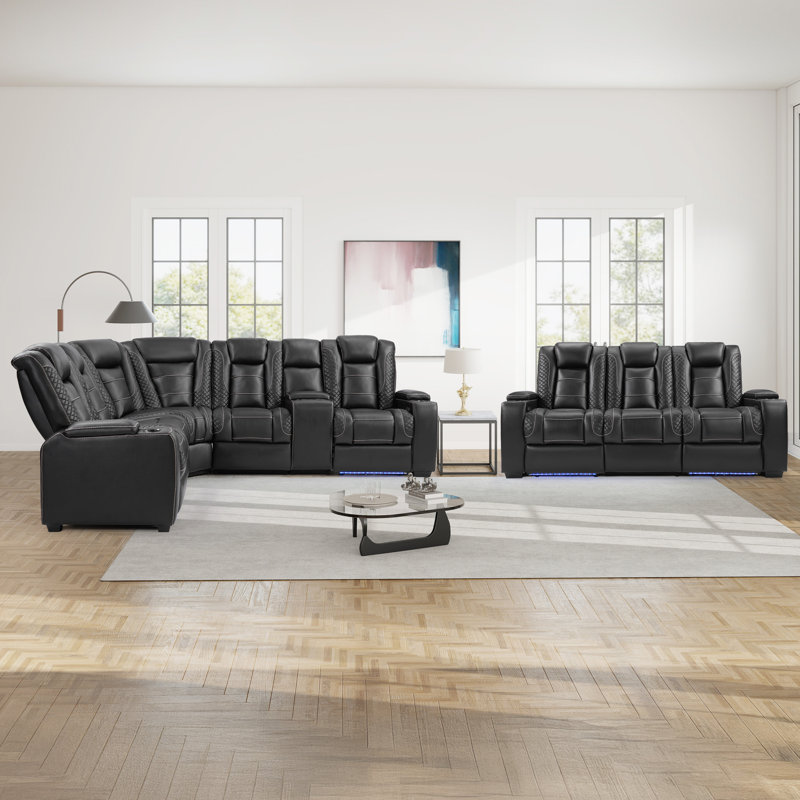 Ensemble de canapé modulaire inclinable électrique moderne en similicuir avec éclairage à DEL et porte-gobelets