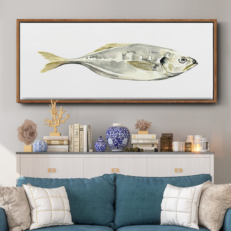 Silver Fish III- Framed Canvas, 20" H x 50" W