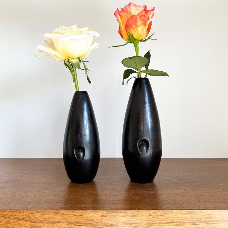 Ebony Wood Vase - Rarico Range, 6.3"