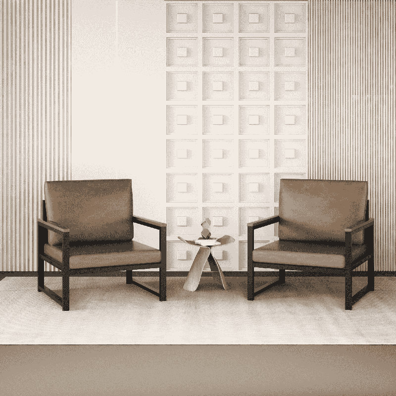 Mid Century Modern Accent Chair With Wood Frame, PU Leather Reading Armchair, Reading Leisure Dining Seating & Booth For Living Room Bedroom Waiting Room