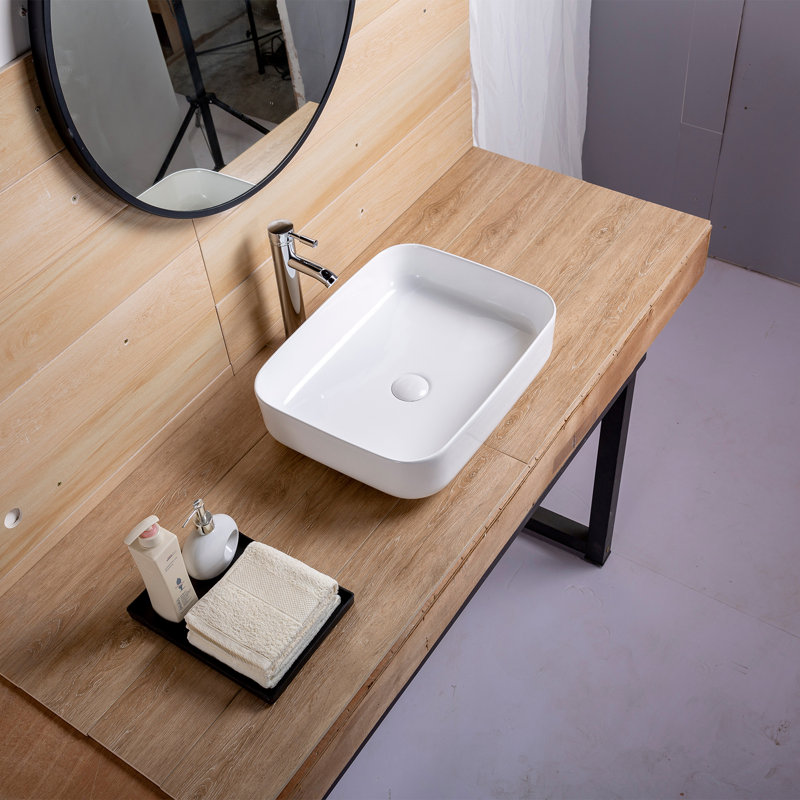 Lavabo de salle de bain vasque rectangulaire en céramique blanche