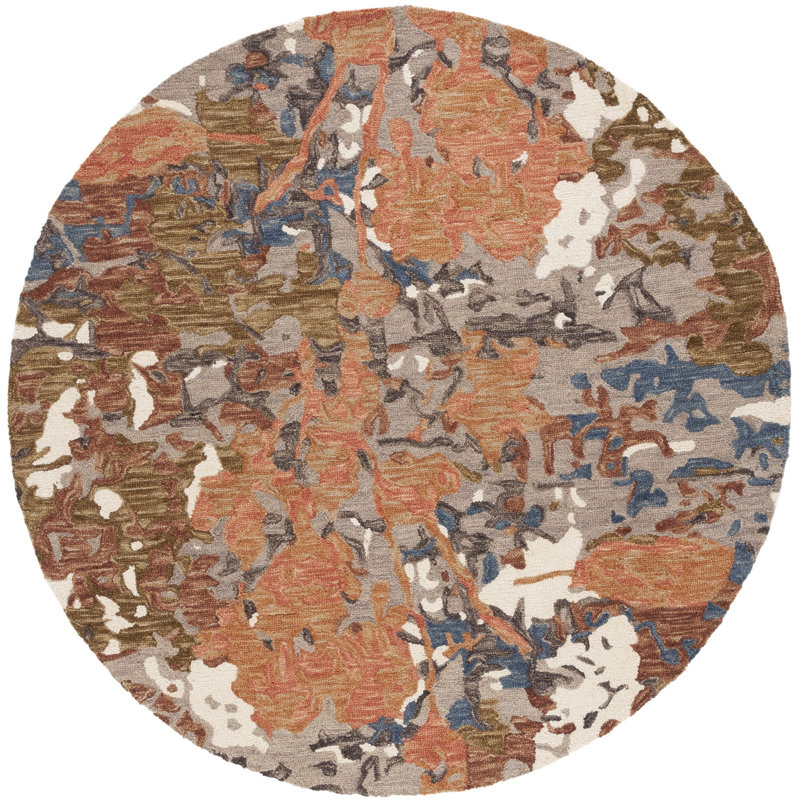 Milland Blossom Hand Tufted Wool/Cotton Abstract Rug in Rust/Ivory, Round 6'