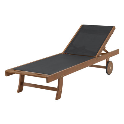 Caspian 73" Wide Eucalyptus Wood Outdoor Lounge Chair with Mesh Seating by Alaterre