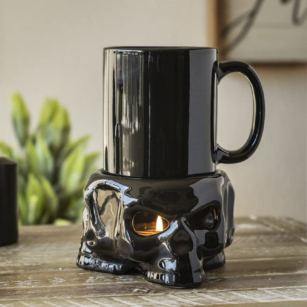 Wildon Home® Alchemy Triple Skulls Black Cup With Candle Holder Mug