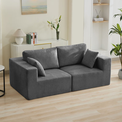 Upholstered Modular Sofa, 2-Seater Boneless Couch with Square Arms, No Assembly Required