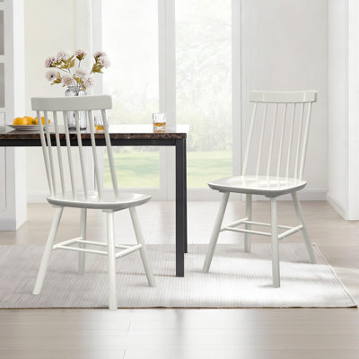 7-Spindle Narrow Back Windsor Dining Chairs, Set of 2, Solid Hardwood Kitchen & Dining Room Seating, White