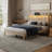 Queen Bed Frame With Natural Rattan Headboard, Queen Platform Bed Frame With LED Lights And Storage, Sturdy Wooden Slat Support, Mattress Foundation, No Box Spring Needed