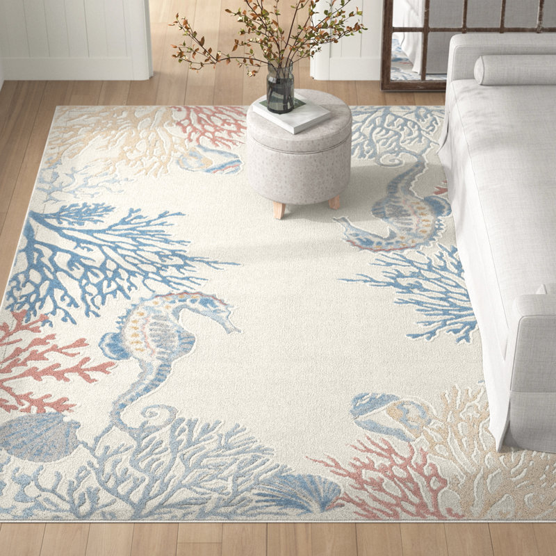 Tapis ivoire / bleu / rouge Baeza, Rectangulaire 4 pi x 6 pi