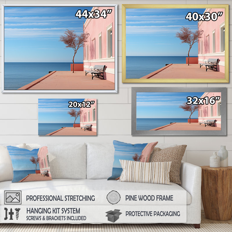 «Coastal Dream Pink and Blue Retreat» sur impression sur toile, H 30 po x l 40 po x P 1,5 po, Cadre photo blanc