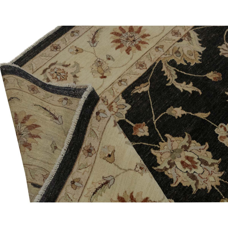 Tapis unique vert clair / noir / ivoire noué à la main de haute qualité