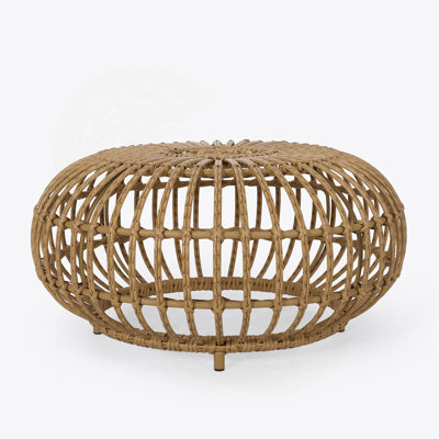 Coffee Table-Bohemian Faux Rattan Weave Accent Table For Indoor Outdoor Use, Handcrafted Round Side Table For Living Room, Patio, Garden,Light Brown Color