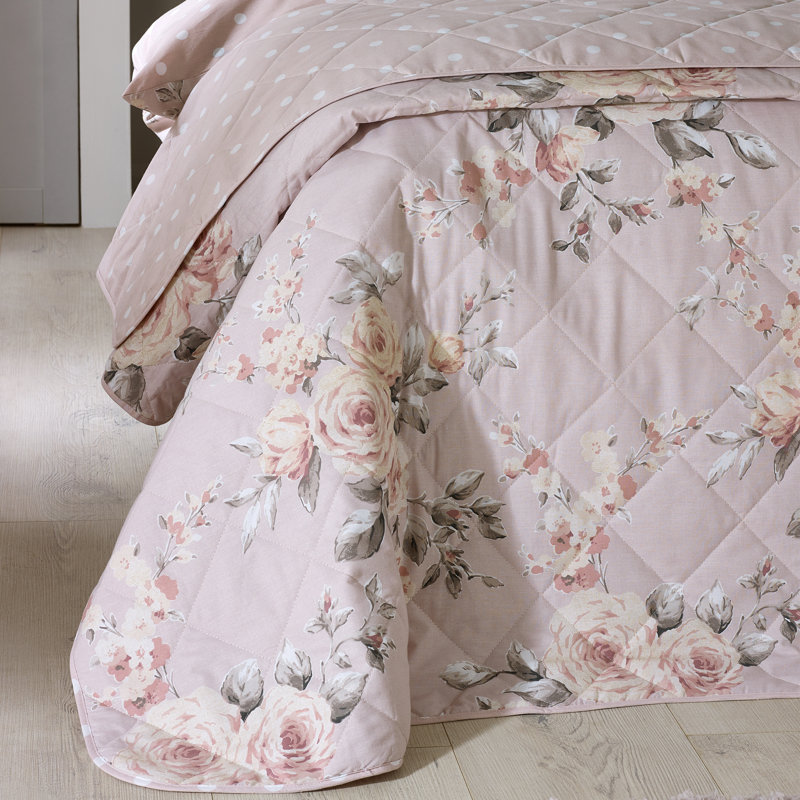 Canterbury Floral Reversible Bedspread, Blush, 220 x 230 cm Bedspread