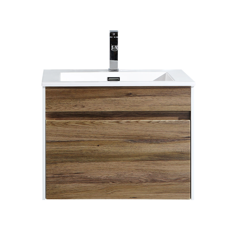 Frida 23.63'' Single Bathroom Vanity with Engineered Stone Top, Walnut Vine