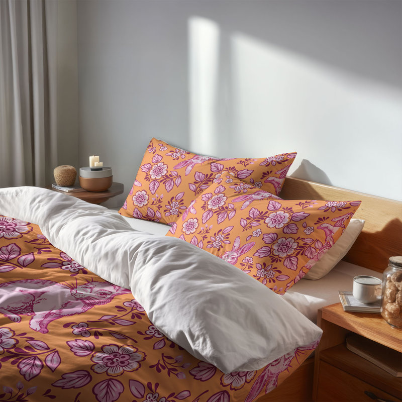 Ensemble d'édredon léger Bunny Toile, Édredon très grand + 2 taies décoratives très, Orange