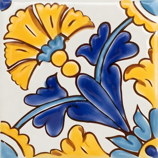 Carreau décoratif en céramique bleu/jaune 4" x 4" gibraltar Mediterranean