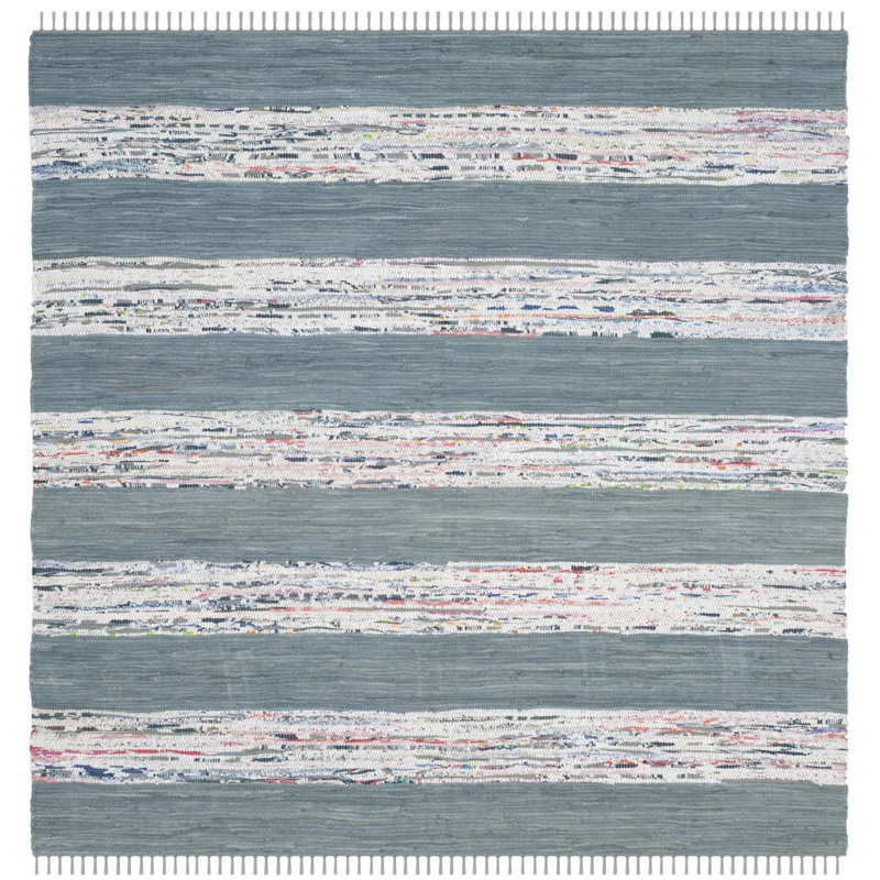 Yokum Hand Woven Cotton Striped Rug, Square 6'