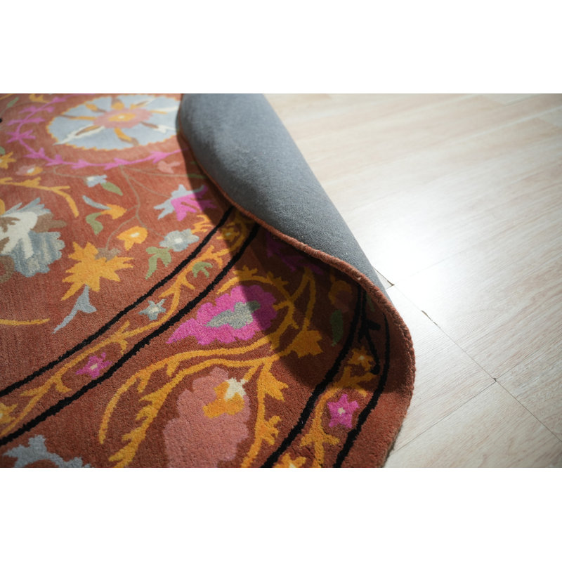Stylish and Durable Timpkins Hand Tufted Floral Cotton Wool Indoor Rust Rectangle Area Rugs, Rectangle 8' x 5'