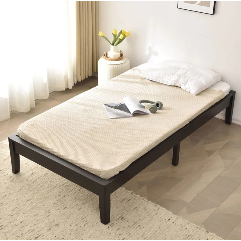 Base de lit plateforme en bois de pin massif, Lit simple, Noir
