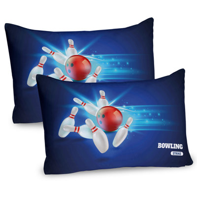 Ambesonne Bowling Pillow Sham 2 Pack Strike Red Ball Pins Red Aqua Blue -  pil-2_38154_26x20