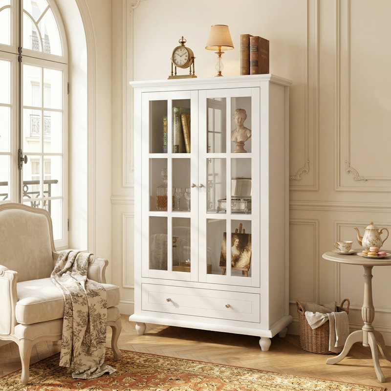 Bibliothèque de rangement en verre Elzadie, Blanc