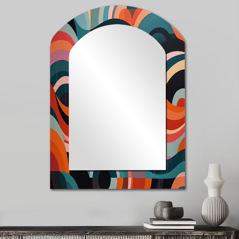«Abstracted Forms In Balance III», miroir décoratif moderne de style Mid-Century asymétrique, 34 po x 25 po