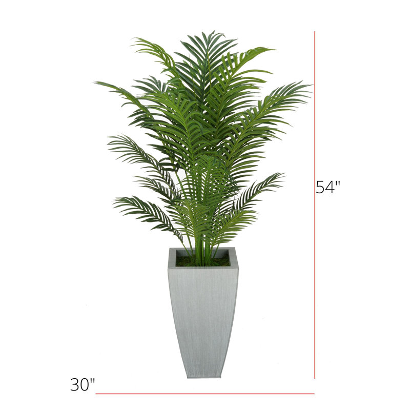 54'' Faux Palm Tree in Metal Decorative Vase, Cream