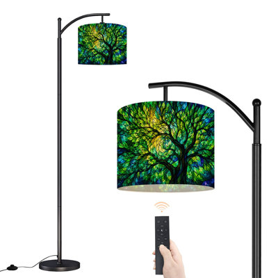  Lampe sur pied arc en verre coloré abstrait tourbillonnant sur pied avec abat-jour réglable en lin à 3 couleurs