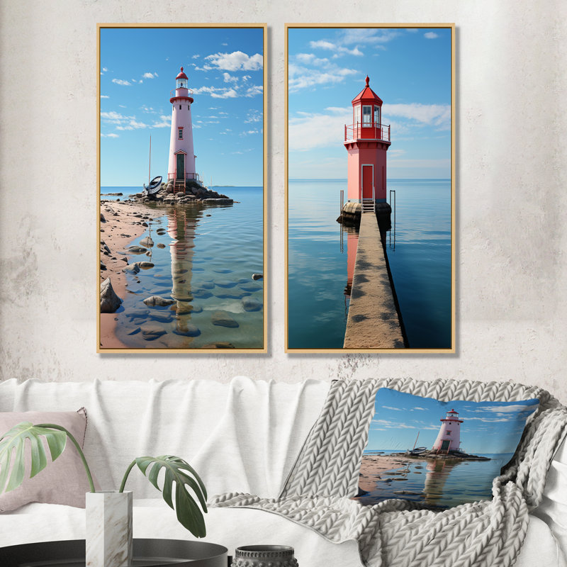 «Light House Simplicity At Sea», ensemble d'art mural sur toile bord de mer, Cadre flottant brun, H 28 po x l 25 po
