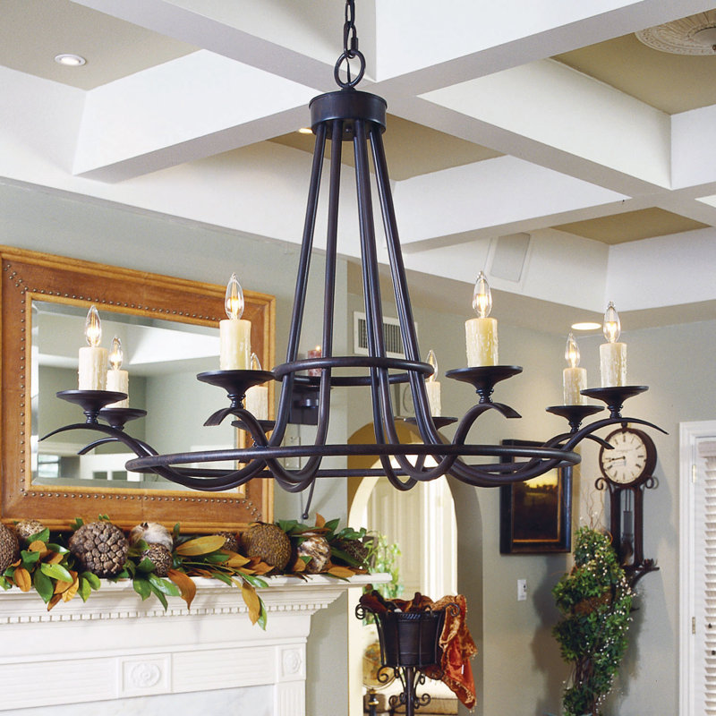 Octavia 8 - Light Dimmable Wagon Wheel Chandelier, Copper Rust Premium, Cream Silk Pleat