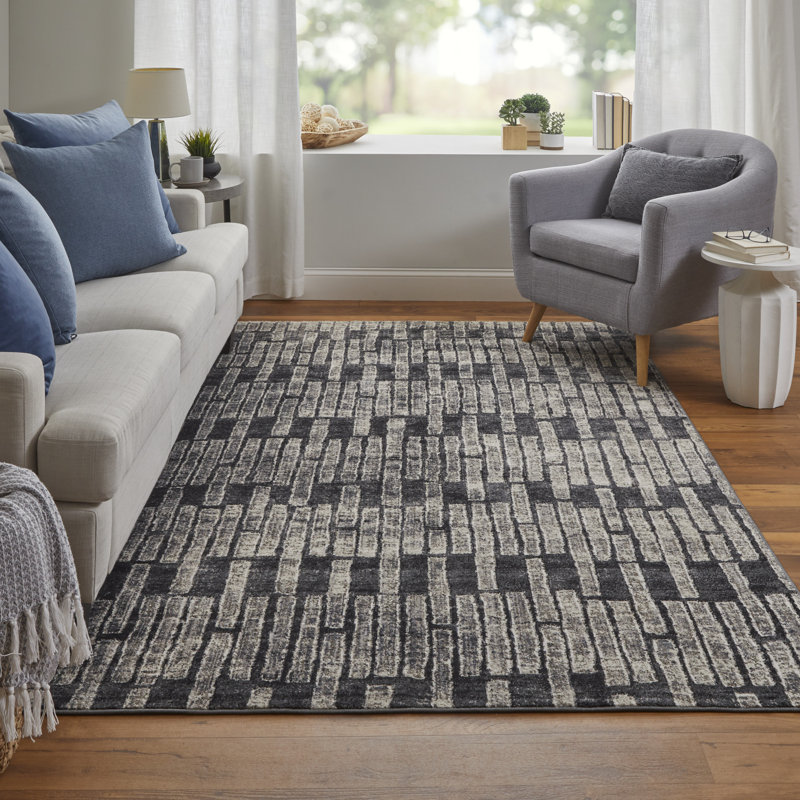 Rohon Transitional Geometric, Grey/Black/Ivory, 10'-2" X 13'-9" Area Rug, Rectangle 4 pi 3 po x 6 pi 3 po