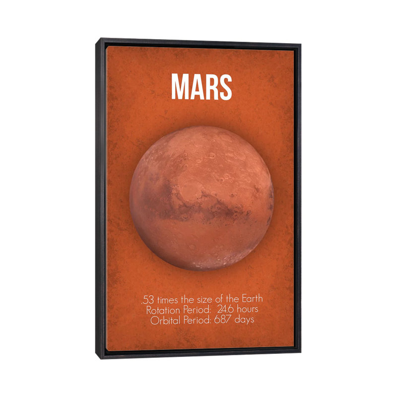 Décoration murale Mars pour enfants, H 40 po x l 26 po x P 1,5 po, Toile avec cadre noir patiné